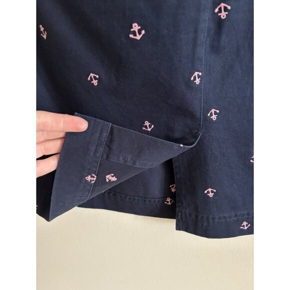 LL Bean Mini Pencil Skirt Size 6 Favorite Fit 100% Cotton Navy W Pink Anchors - Picture 4 of 7